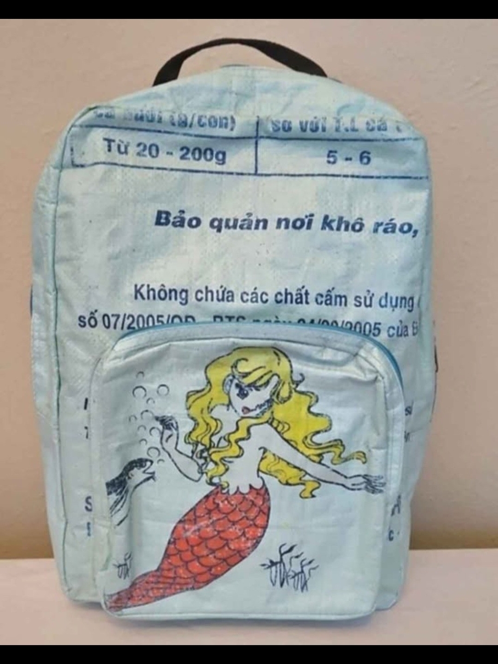 Mermaid Design Recycled Rice Bag Backpack - Aqua
